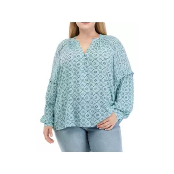 Wonderly Multi Geo Long Sleeve Split Neck Blouse Size XL - Picture 1 of 8